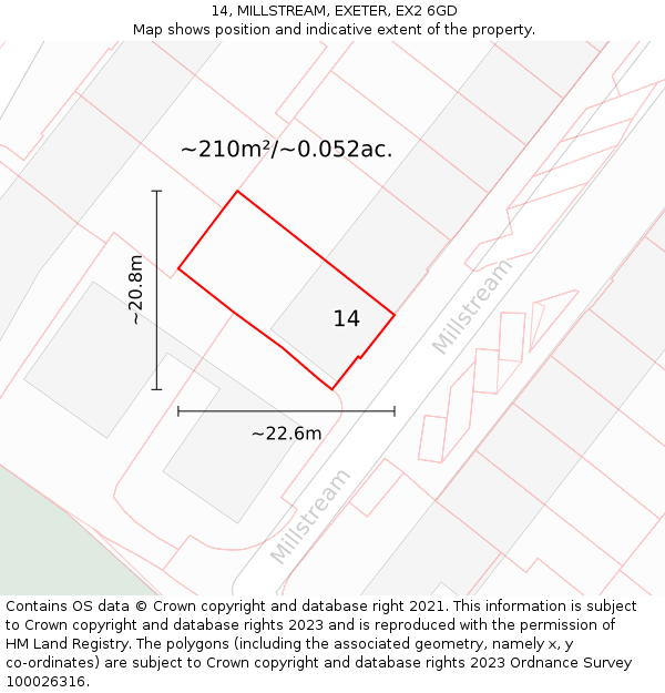 14, MILLSTREAM, EXETER, EX2 6GD: Plot and title map