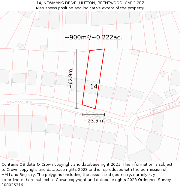 14, NEWMANS DRIVE, HUTTON, BRENTWOOD, CM13 2PZ: Plot and title map