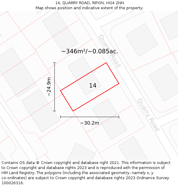14, QUARRY ROAD, RIPON, HG4 2NN: Plot and title map