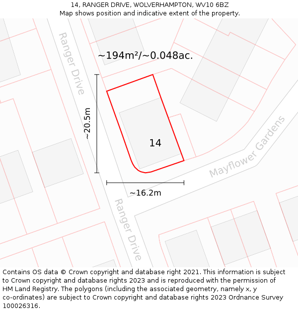 14, RANGER DRIVE, WOLVERHAMPTON, WV10 6BZ: Plot and title map