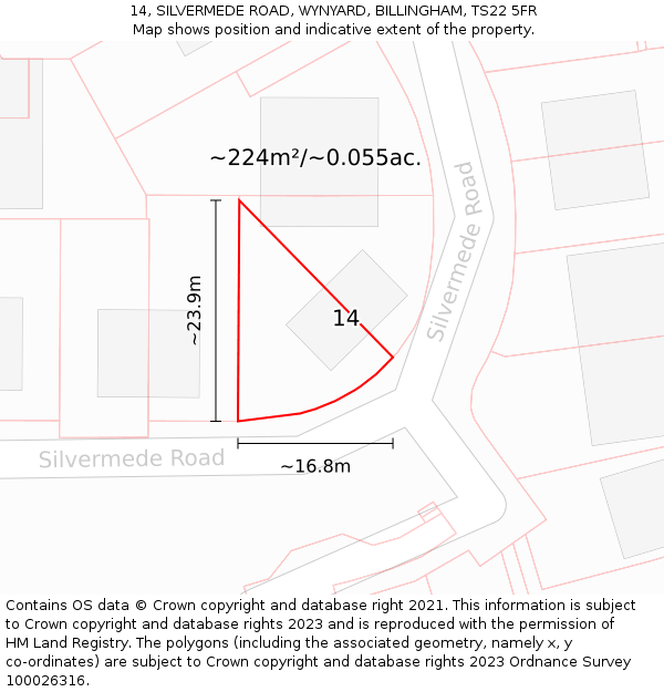 14, SILVERMEDE ROAD, WYNYARD, BILLINGHAM, TS22 5FR: Plot and title map