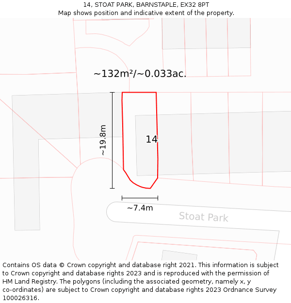 14, STOAT PARK, BARNSTAPLE, EX32 8PT: Plot and title map