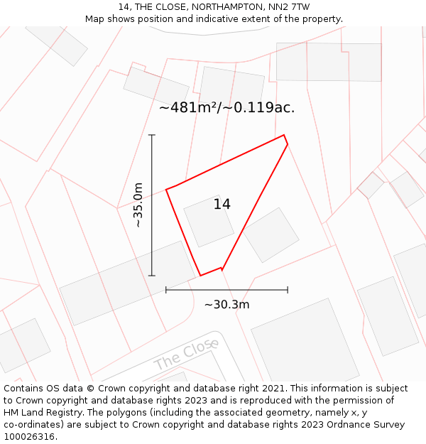 14, THE CLOSE, NORTHAMPTON, NN2 7TW: Plot and title map