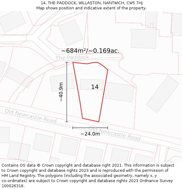 14, THE PADDOCK, WILLASTON, NANTWICH, CW5 7HJ: Plot and title map