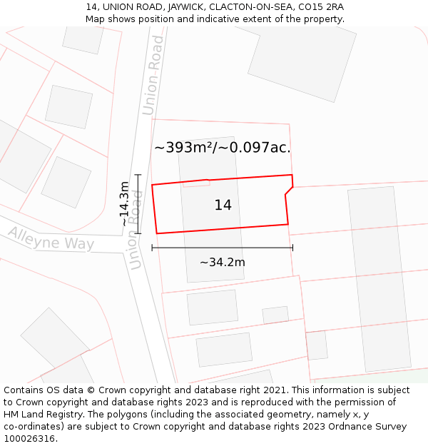 14, UNION ROAD, JAYWICK, CLACTON-ON-SEA, CO15 2RA: Plot and title map