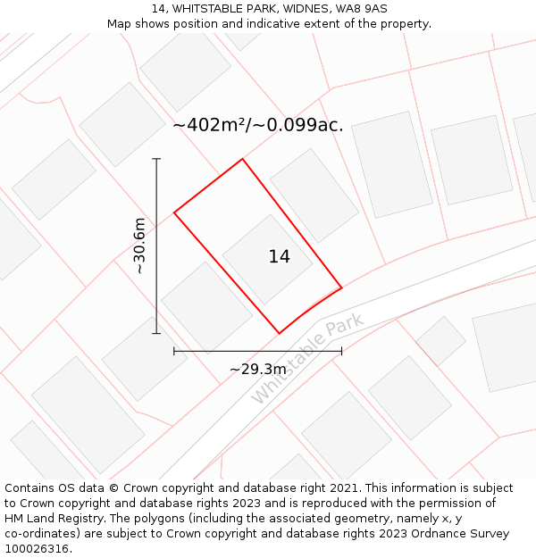 14, WHITSTABLE PARK, WIDNES, WA8 9AS: Plot and title map