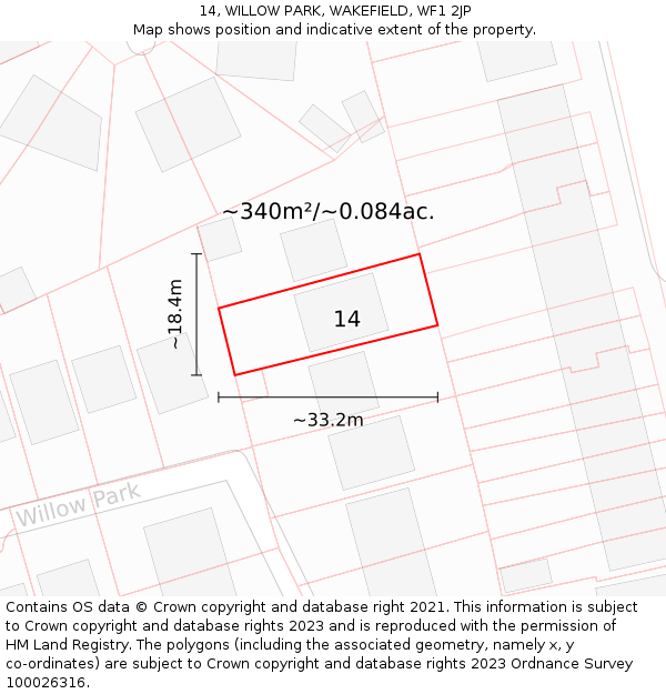 14, WILLOW PARK, WAKEFIELD, WF1 2JP: Plot and title map