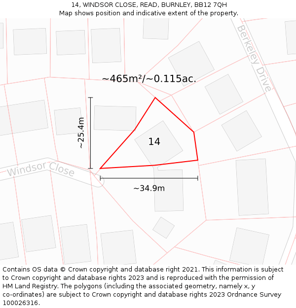 14, WINDSOR CLOSE, READ, BURNLEY, BB12 7QH: Plot and title map