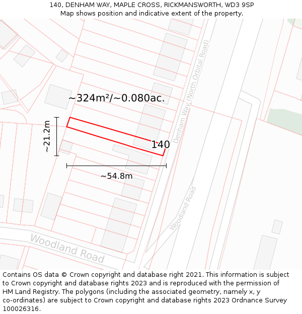 140, DENHAM WAY, MAPLE CROSS, RICKMANSWORTH, WD3 9SP: Plot and title map