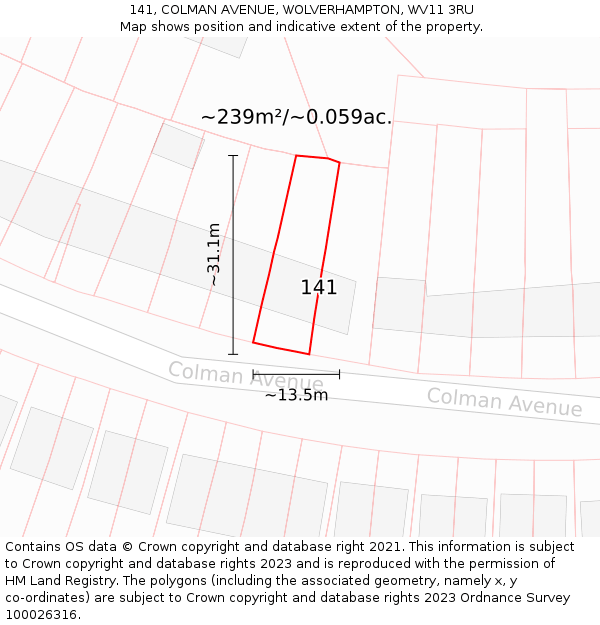 141, COLMAN AVENUE, WOLVERHAMPTON, WV11 3RU: Plot and title map