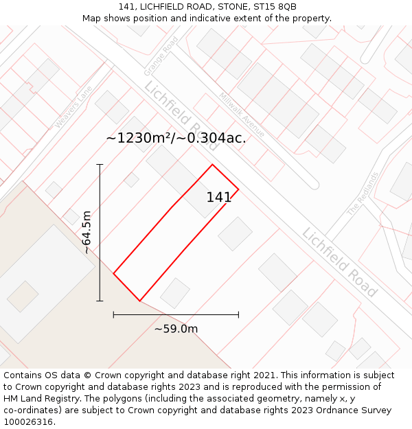 141, LICHFIELD ROAD, STONE, ST15 8QB: Plot and title map