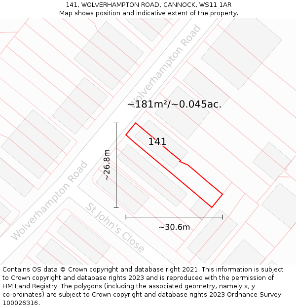 141, WOLVERHAMPTON ROAD, CANNOCK, WS11 1AR: Plot and title map