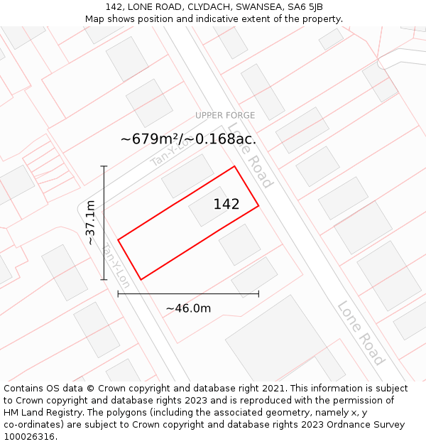 142, LONE ROAD, CLYDACH, SWANSEA, SA6 5JB: Plot and title map