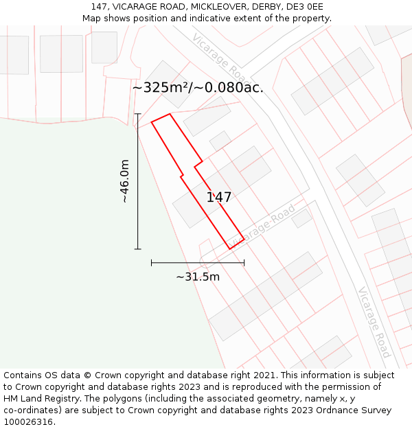 147, VICARAGE ROAD, MICKLEOVER, DERBY, DE3 0EE: Plot and title map