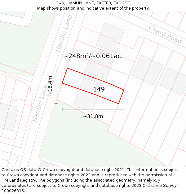 149, HAMLIN LANE, EXETER, EX1 2SG: Plot and title map