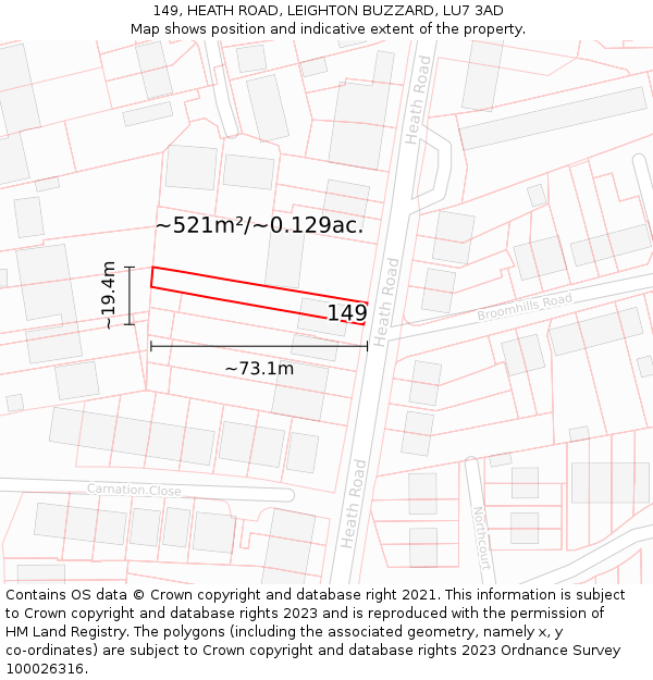 149, HEATH ROAD, LEIGHTON BUZZARD, LU7 3AD: Plot and title map