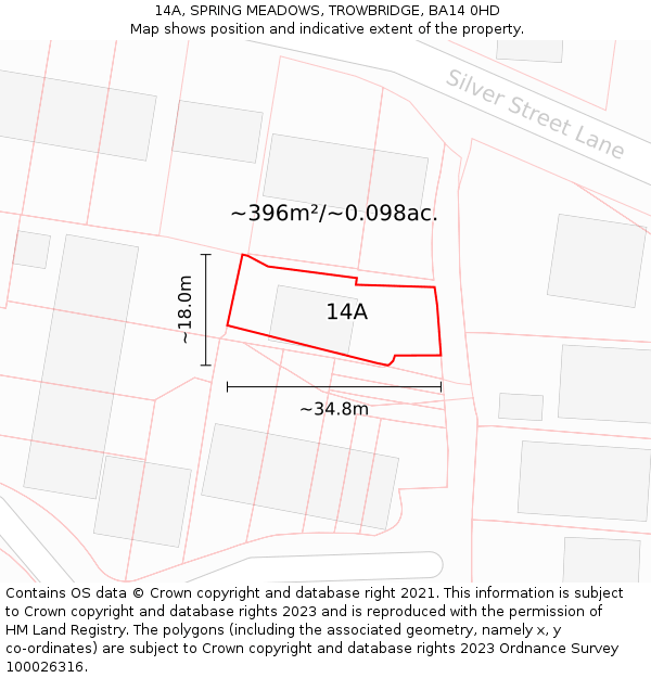 14A, SPRING MEADOWS, TROWBRIDGE, BA14 0HD: Plot and title map
