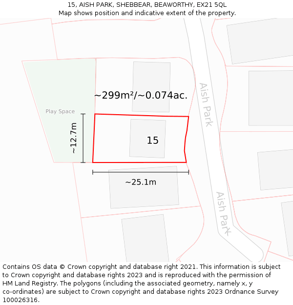 15, AISH PARK, SHEBBEAR, BEAWORTHY, EX21 5QL: Plot and title map