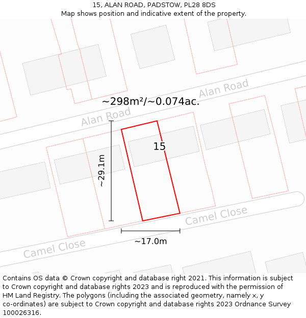 15, ALAN ROAD, PADSTOW, PL28 8DS: Plot and title map
