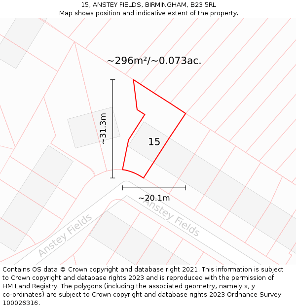 15, ANSTEY FIELDS, BIRMINGHAM, B23 5RL: Plot and title map