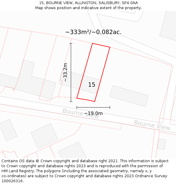15, BOURNE VIEW, ALLINGTON, SALISBURY, SP4 0AA: Plot and title map