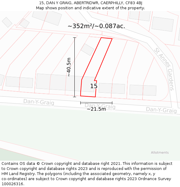 15, DAN Y GRAIG, ABERTRIDWR, CAERPHILLY, CF83 4BJ: Plot and title map