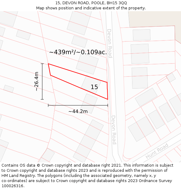 15, DEVON ROAD, POOLE, BH15 3QQ: Plot and title map