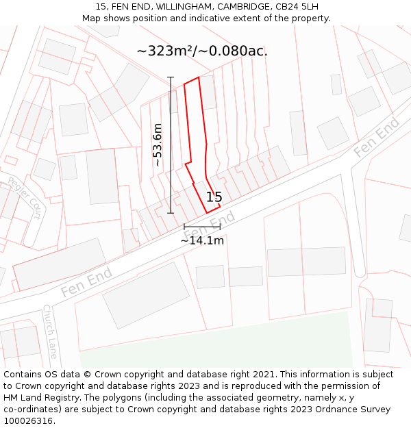 15, FEN END, WILLINGHAM, CAMBRIDGE, CB24 5LH: Plot and title map