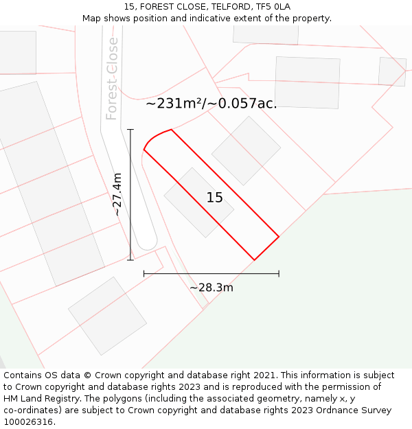 15, FOREST CLOSE, TELFORD, TF5 0LA: Plot and title map