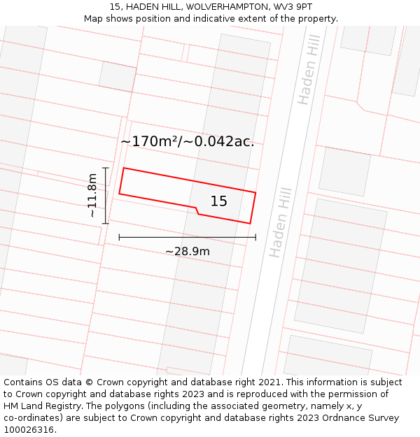 15, HADEN HILL, WOLVERHAMPTON, WV3 9PT: Plot and title map