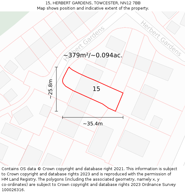 15, HERBERT GARDENS, TOWCESTER, NN12 7BB: Plot and title map