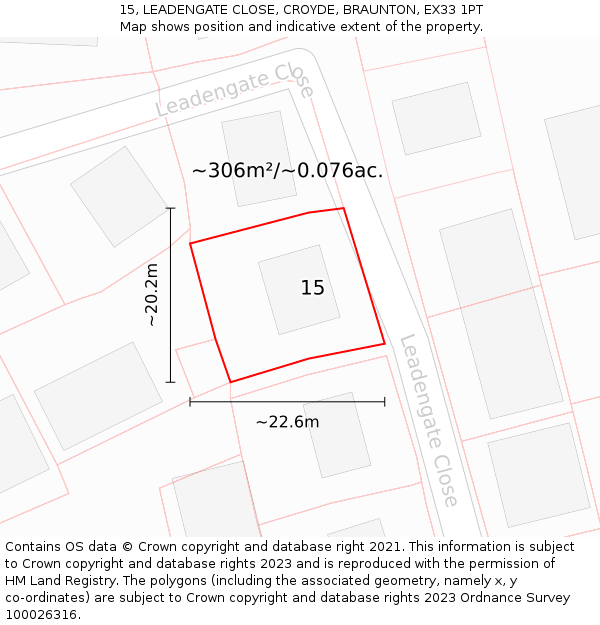 15, LEADENGATE CLOSE, CROYDE, BRAUNTON, EX33 1PT: Plot and title map