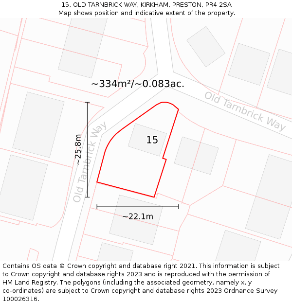 15, OLD TARNBRICK WAY, KIRKHAM, PRESTON, PR4 2SA: Plot and title map
