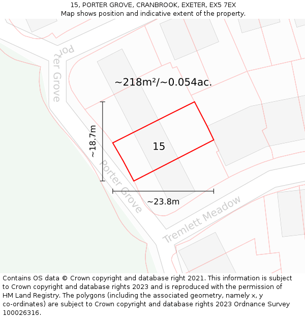 15, PORTER GROVE, CRANBROOK, EXETER, EX5 7EX: Plot and title map