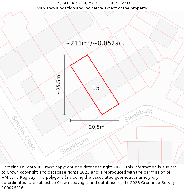 15, SLEEKBURN, MORPETH, NE61 2ZD: Plot and title map