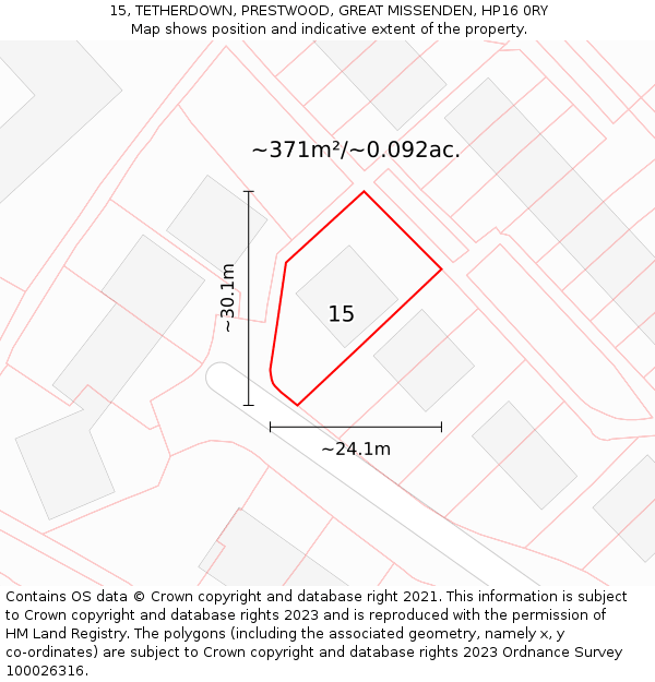 15, TETHERDOWN, PRESTWOOD, GREAT MISSENDEN, HP16 0RY: Plot and title map