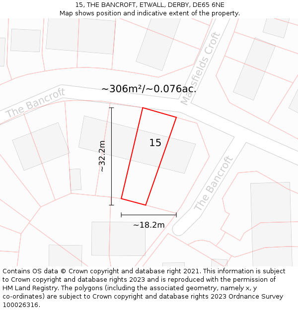 15, THE BANCROFT, ETWALL, DERBY, DE65 6NE: Plot and title map