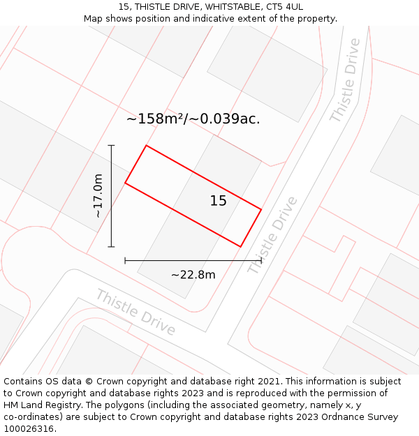 15, THISTLE DRIVE, WHITSTABLE, CT5 4UL: Plot and title map