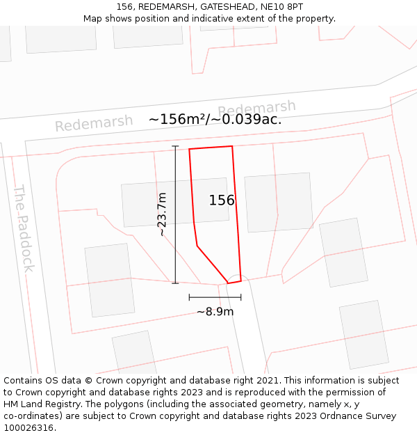 156, REDEMARSH, GATESHEAD, NE10 8PT: Plot and title map
