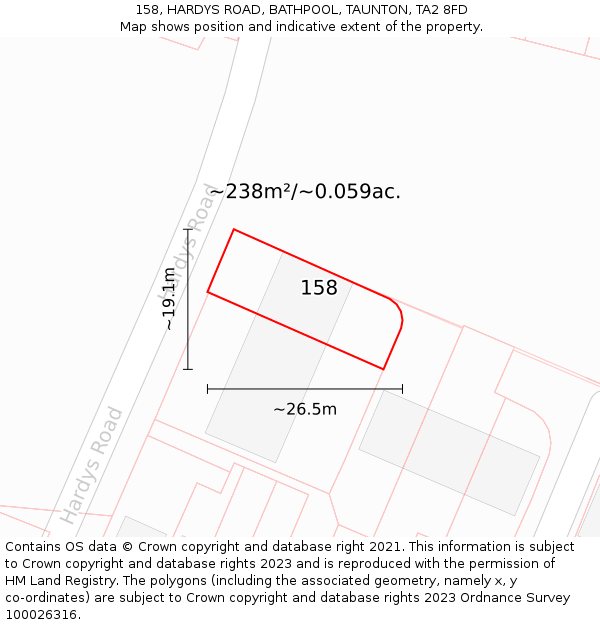 158, HARDYS ROAD, BATHPOOL, TAUNTON, TA2 8FD: Plot and title map