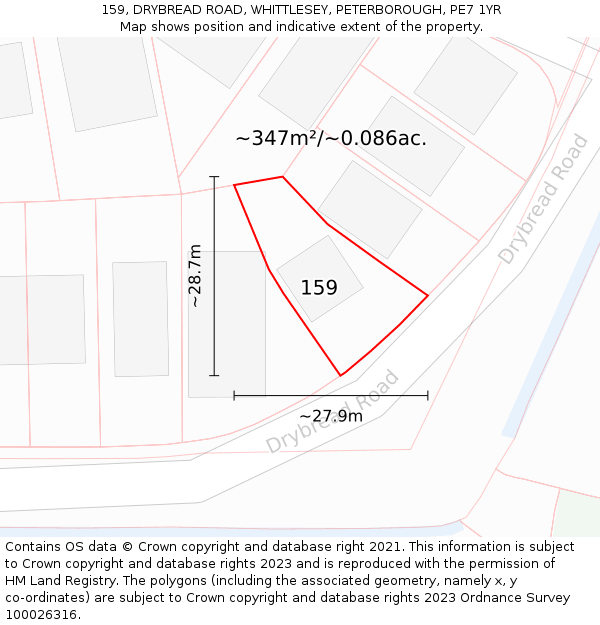 159, DRYBREAD ROAD, WHITTLESEY, PETERBOROUGH, PE7 1YR: Plot and title map