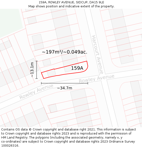 159A, ROWLEY AVENUE, SIDCUP, DA15 9LE: Plot and title map