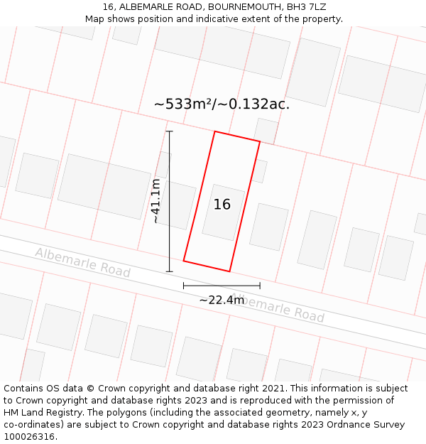 16, ALBEMARLE ROAD, BOURNEMOUTH, BH3 7LZ: Plot and title map