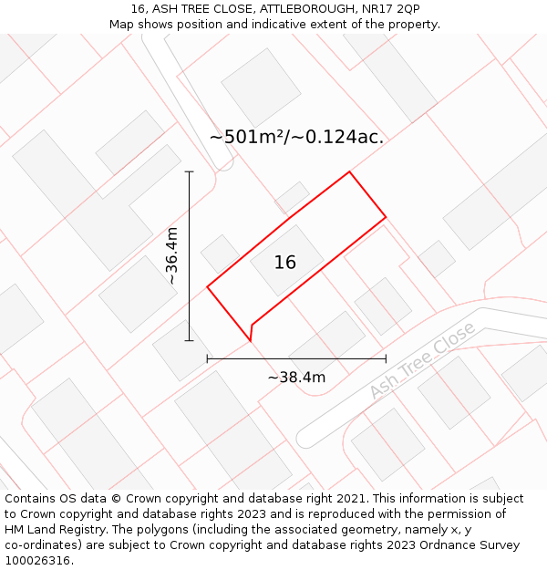 16, ASH TREE CLOSE, ATTLEBOROUGH, NR17 2QP: Plot and title map