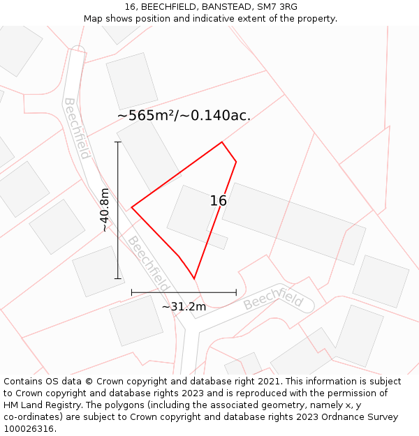 16, BEECHFIELD, BANSTEAD, SM7 3RG: Plot and title map