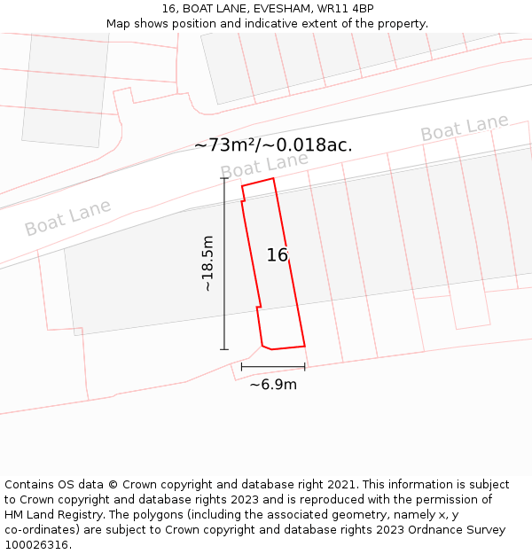 16, BOAT LANE, EVESHAM, WR11 4BP: Plot and title map