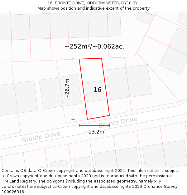 16, BRONTE DRIVE, KIDDERMINSTER, DY10 3YU: Plot and title map