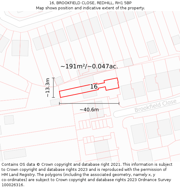 16, BROOKFIELD CLOSE, REDHILL, RH1 5BP: Plot and title map