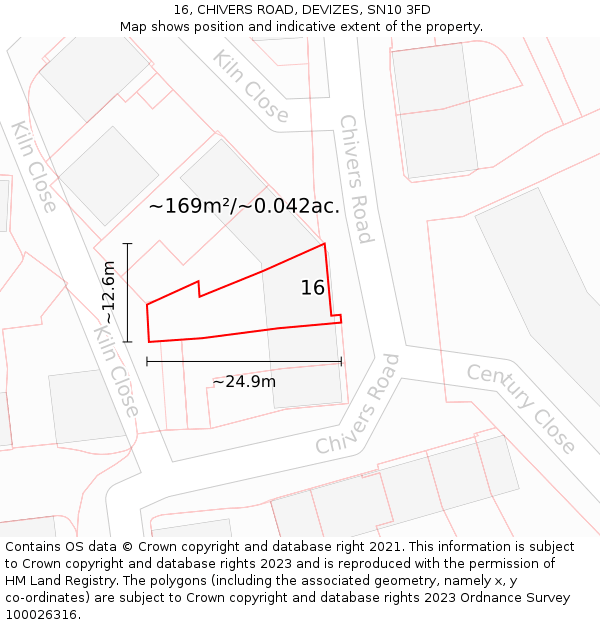 16, CHIVERS ROAD, DEVIZES, SN10 3FD: Plot and title map
