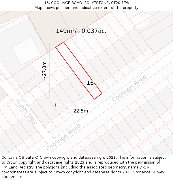 16, COOLINGE ROAD, FOLKESTONE, CT20 1EW: Plot and title map